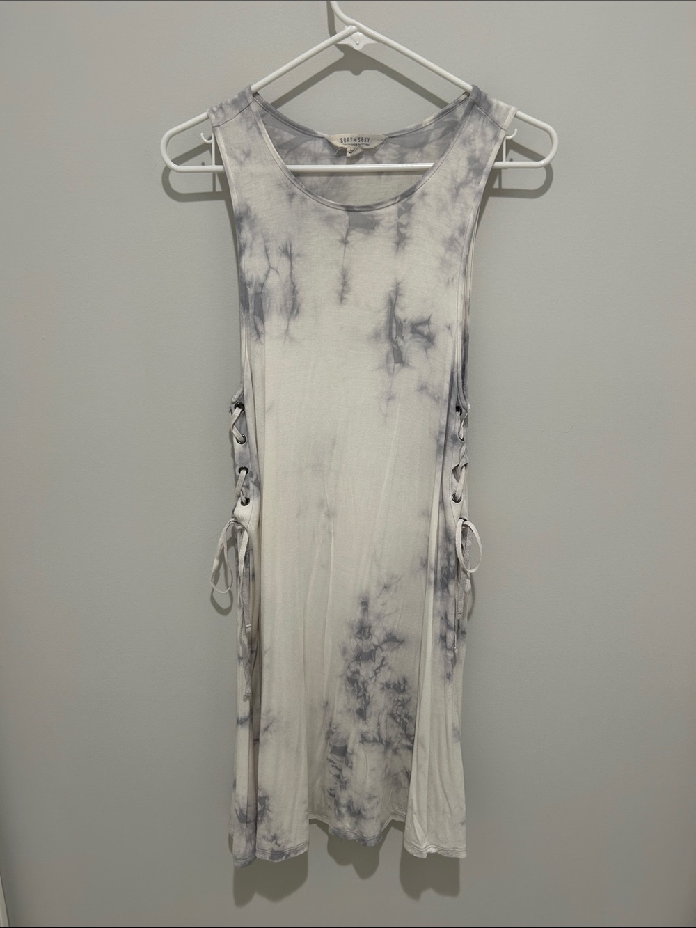 AEO Soft & Sexy Sleeveless Tie-Dye Side Lace-Up T-Shirt Dress - White/Gray